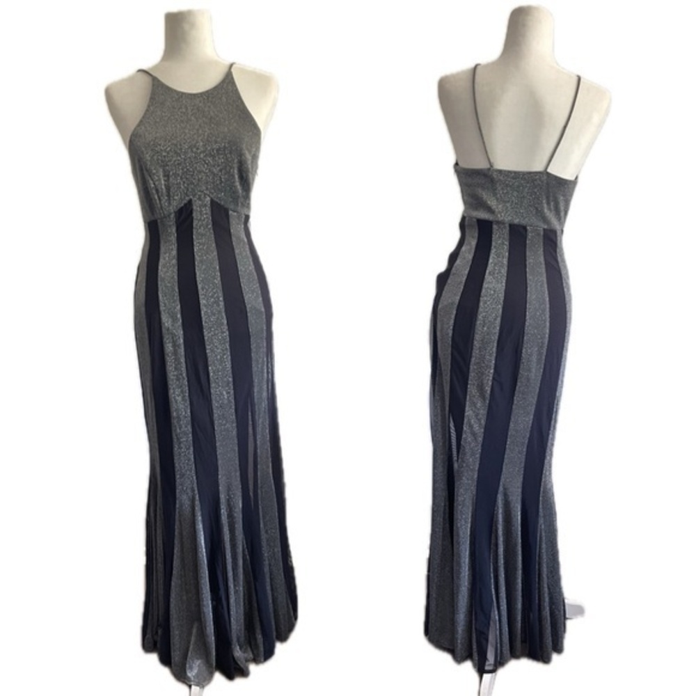 Vintage Bari Jay Whimsigoth Silver Black Mermaid Maxi Dress Womens Size 8